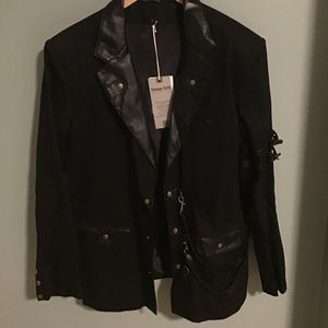 Men’s black jacket with faux leather lapel. Goth NWT